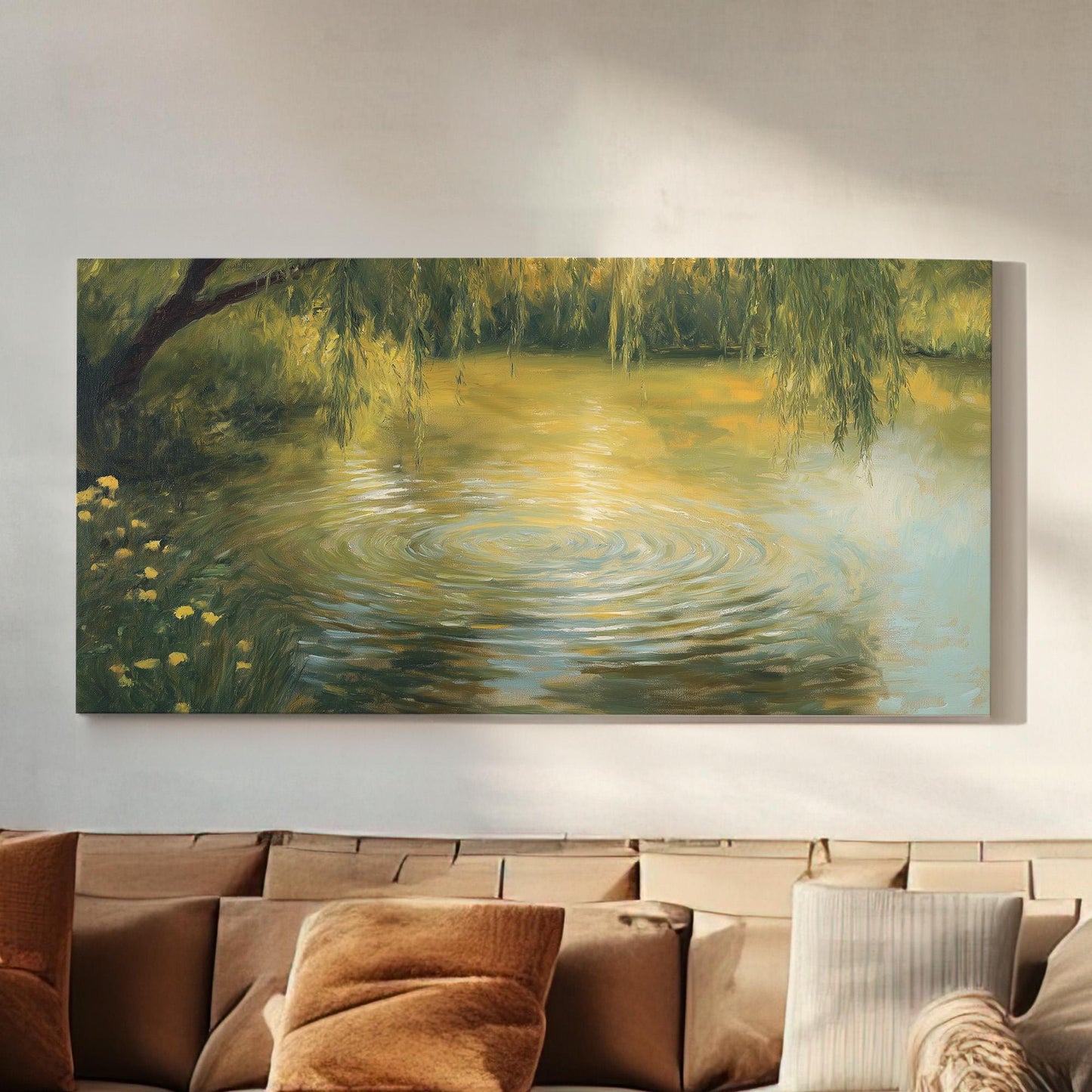 Water Ripples Canvas Wall Art For Living Room, Landscape Quiet Pond Canvas Print, Tranquil Large Canvas Art