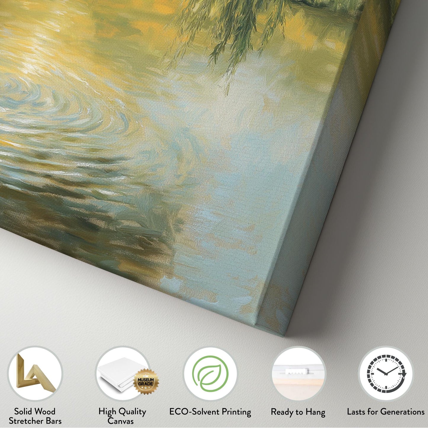 Water Ripples Canvas Wall Art For Living Room, Landscape Quiet Pond Canvas Print, Tranquil Large Canvas Art