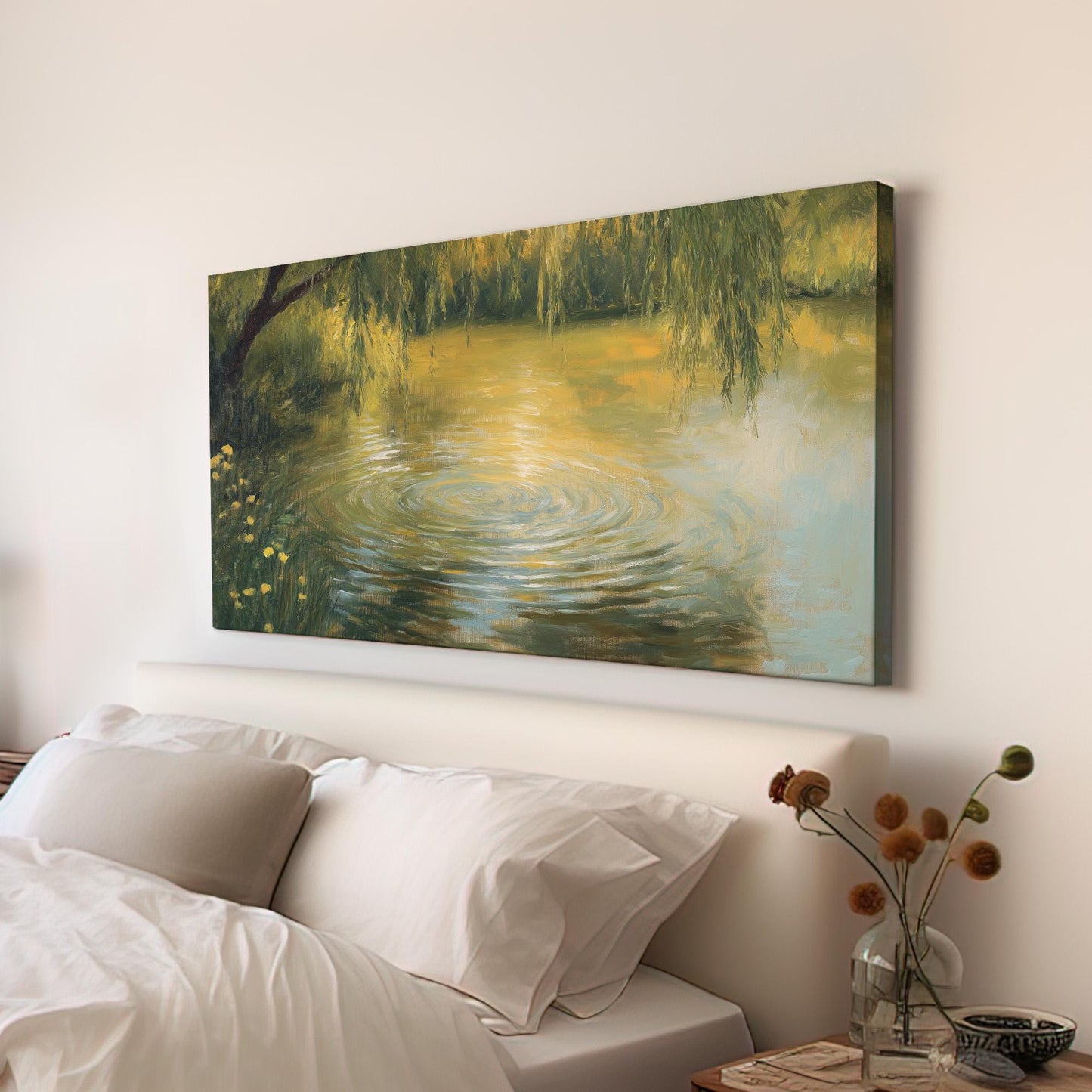 Water Ripples Canvas Wall Art For Living Room, Landscape Quiet Pond Canvas Print, Tranquil Large Canvas Art