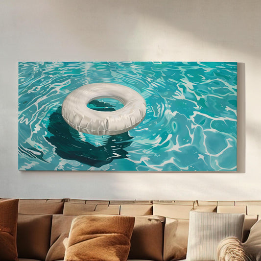 White Buoy Ring Canvas Wall Art For Living Room, Landscape Summer Canvas Print, Party Large Canvas Art