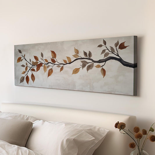 Autumn Season Branch Panoramic Wall Art Cottage Fall, Panorama Cozy Autumn Canvas Print, Rustic Fall Decor Canvas Art