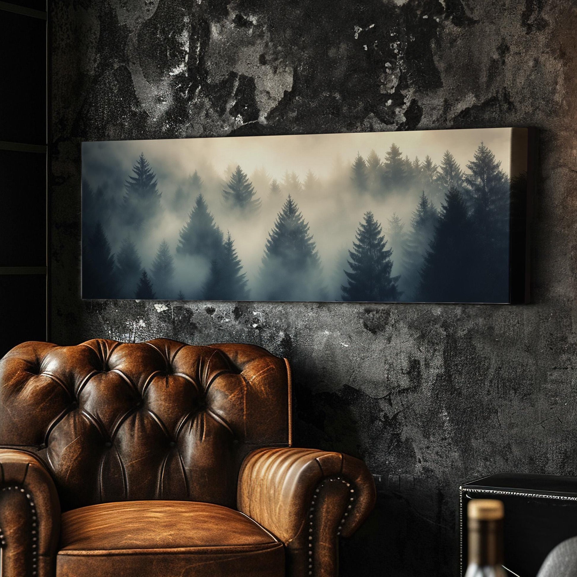 Misty Pine Forest Panoramic Canvas Print: Rustic Fall Decor