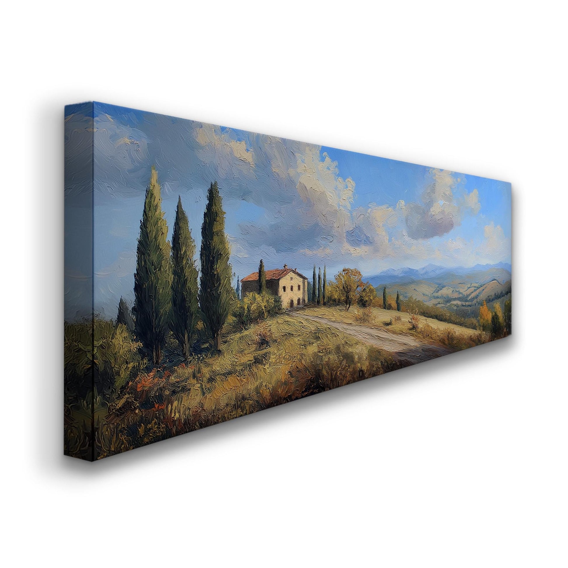 Lone Farm Panoramic Wall Art Tuscany, Panorama Tuscan Village Canvas Print, Italian Countryside Decor Canvas Art