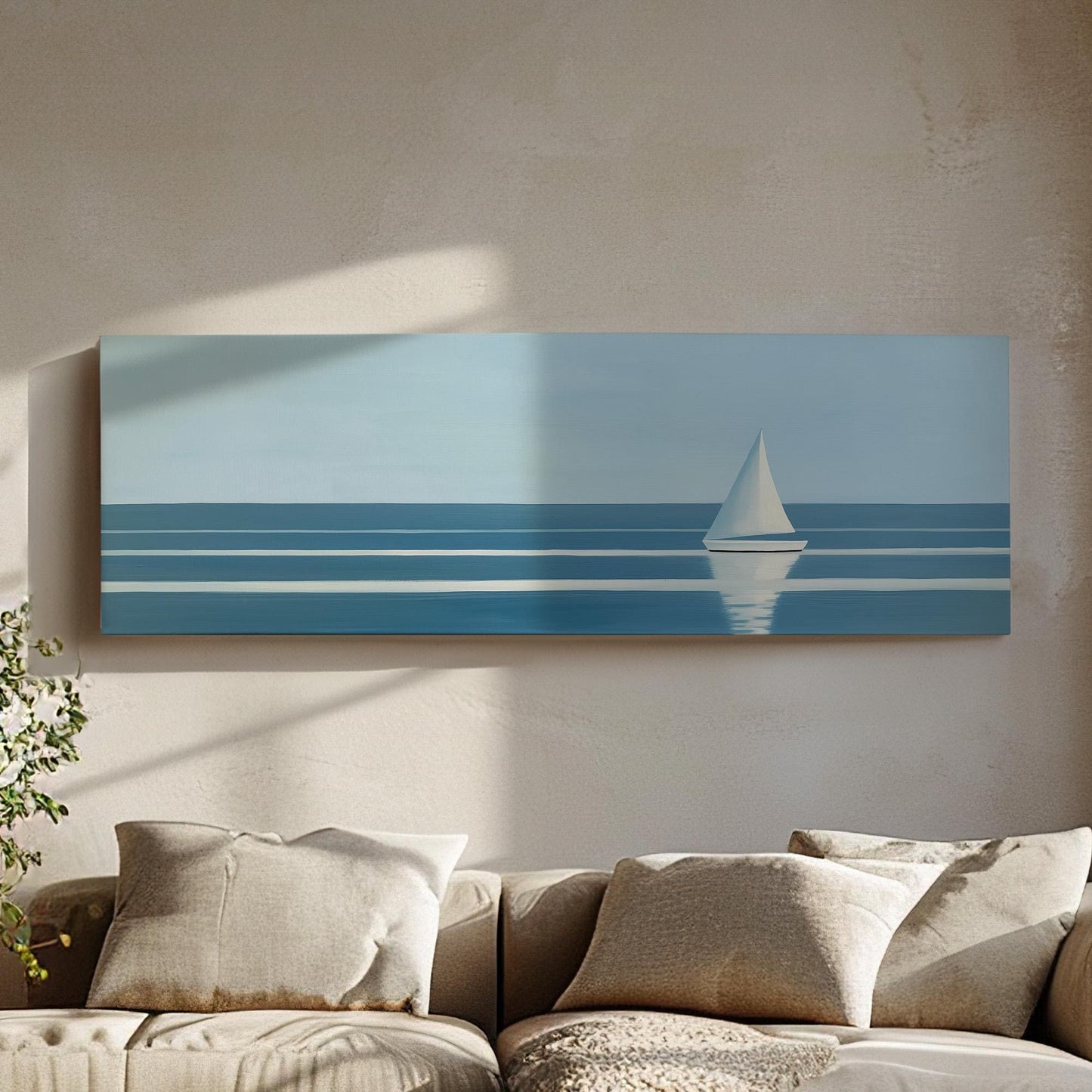 Sailboat Line Art Canvas Print: Panoramic Seascape Wall Decor