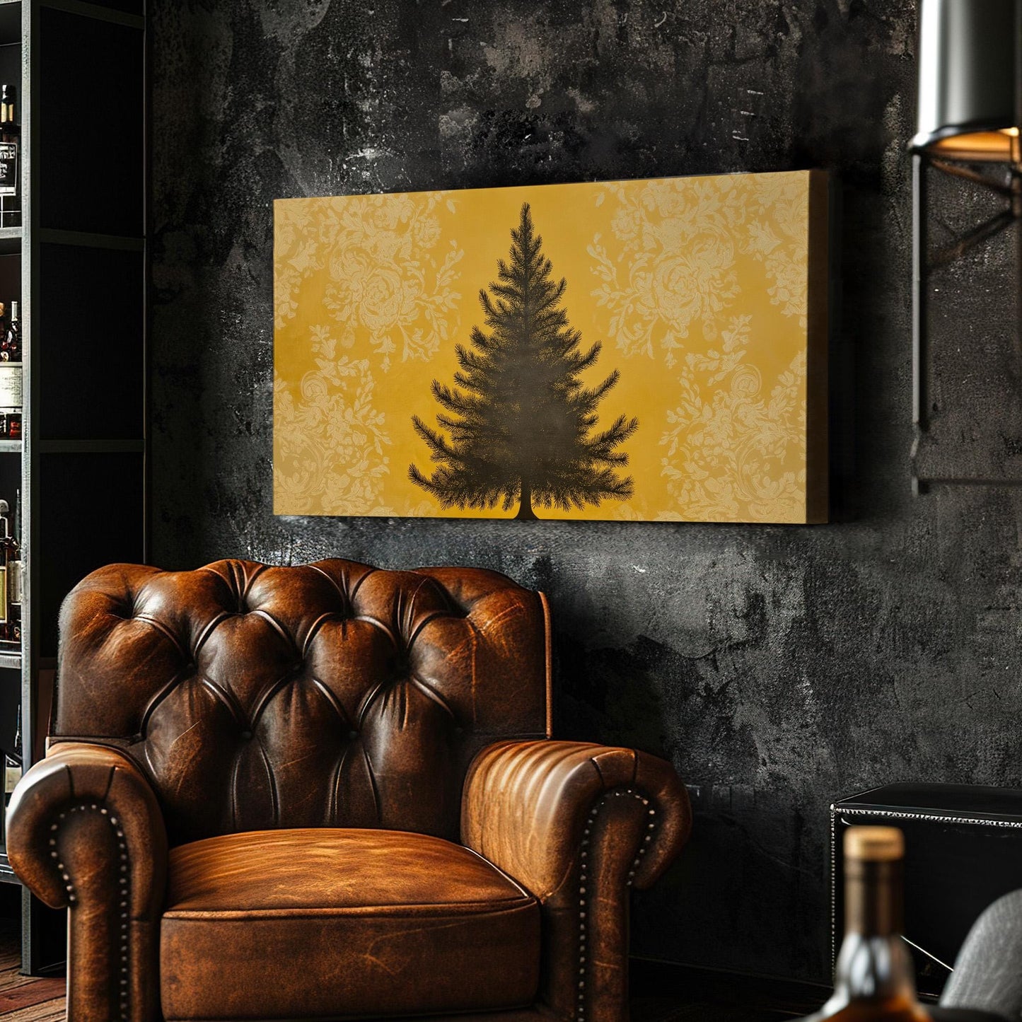 Yellow Floral Pine Tree Canvas Wall Art For Living Room, Landscape Winter Canvas Print, Farmhouse Large Canvas Art