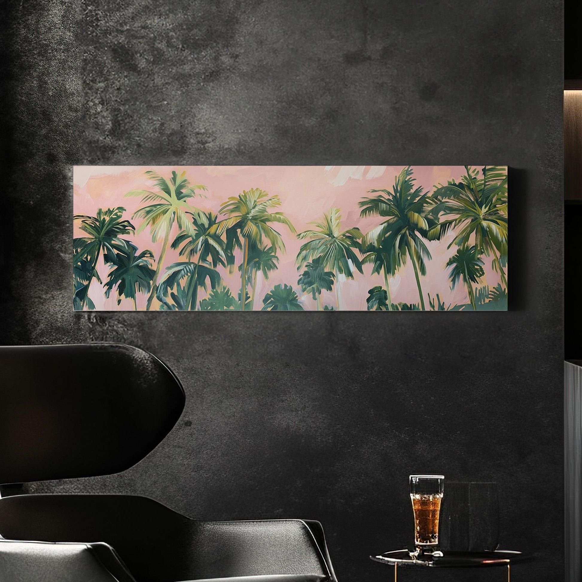 Florida Palm Tree Oil Panoramic Wall Art Coastal, Panorama Tropical Canvas Print, Summer Decor Canvas Art