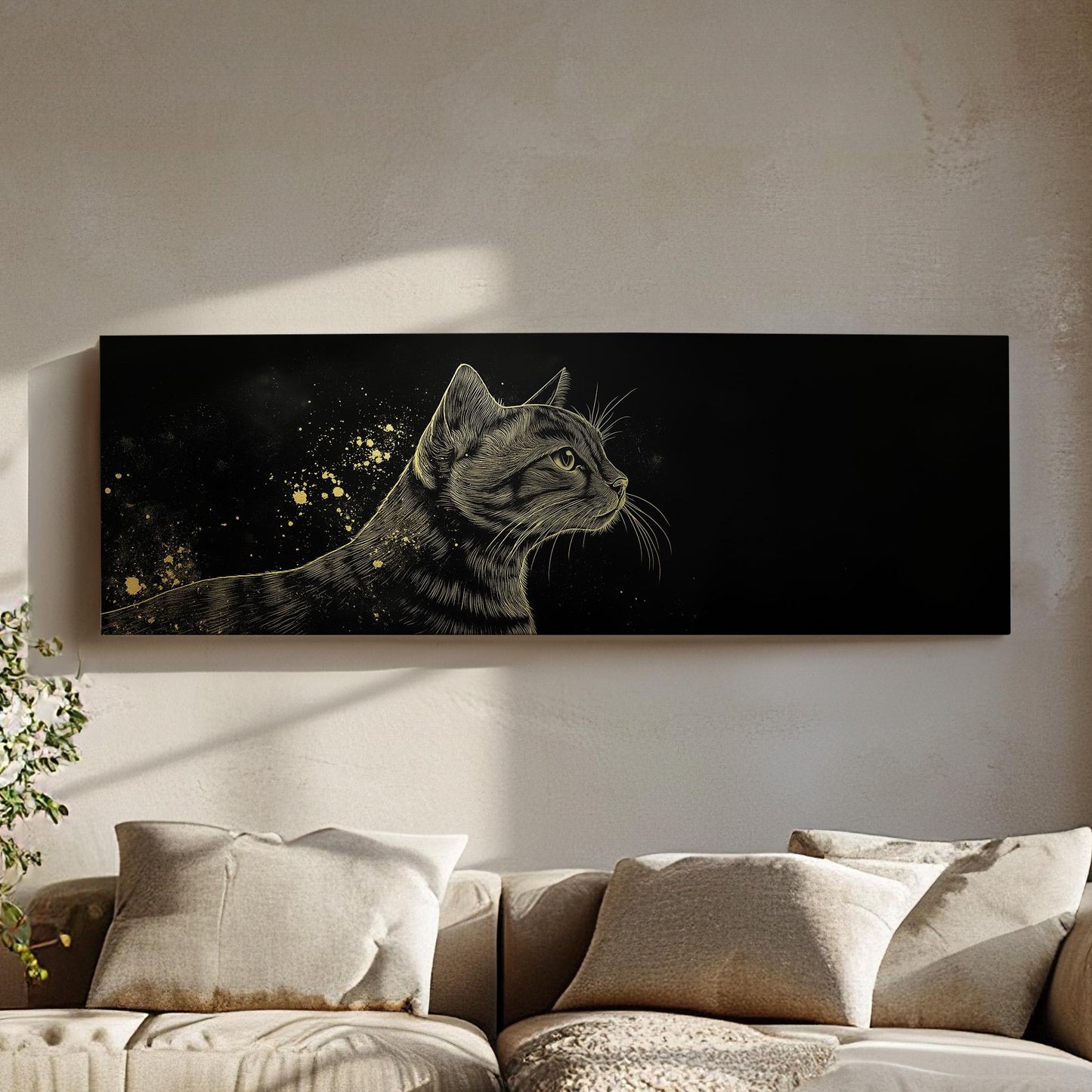 Golden Bengal Cat Panoramic Wall Art Pet, Panorama Adorable Canvas Print, Minimal Decor Canvas Art