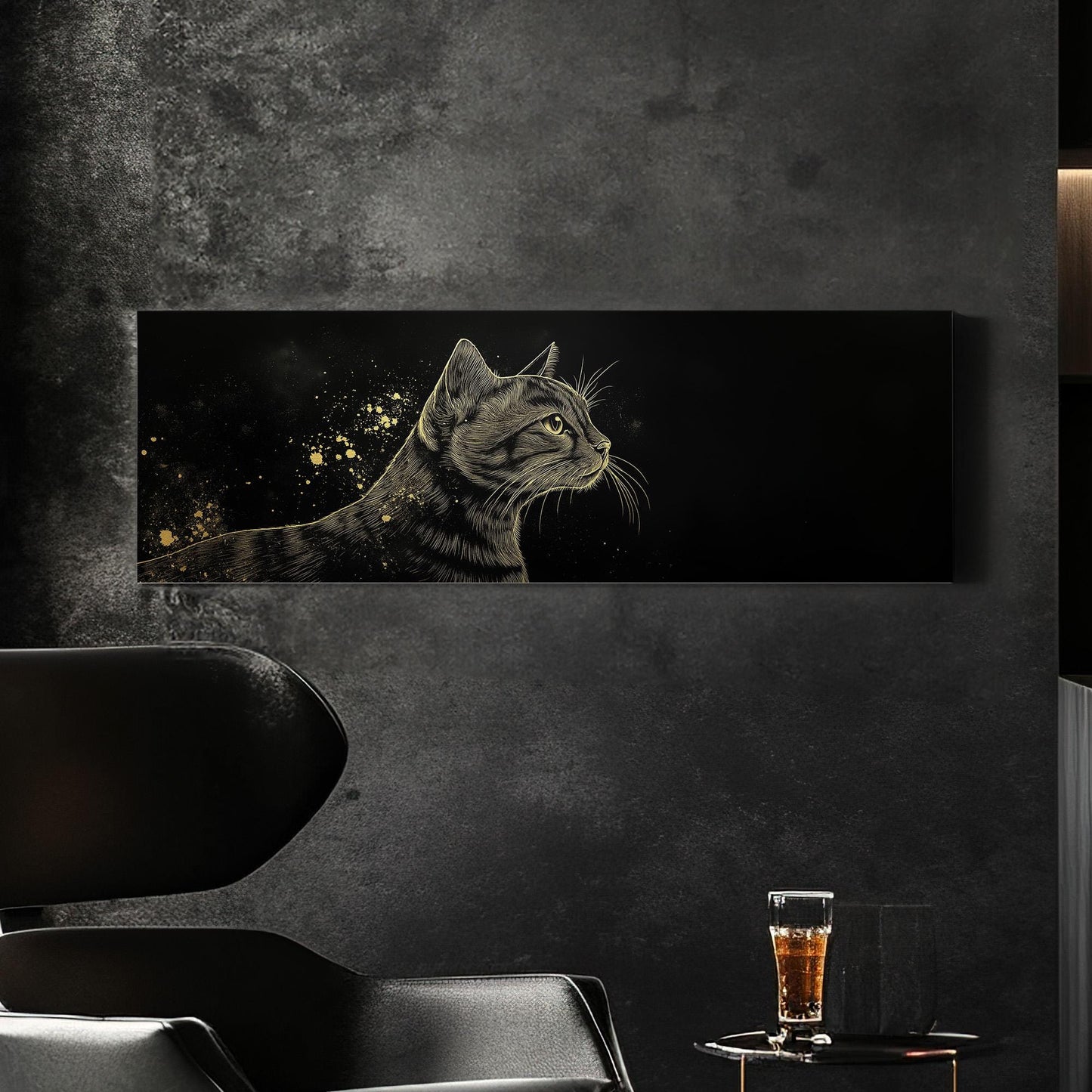 Golden Bengal Cat Panoramic Wall Art Pet, Panorama Adorable Canvas Print, Minimal Decor Canvas Art