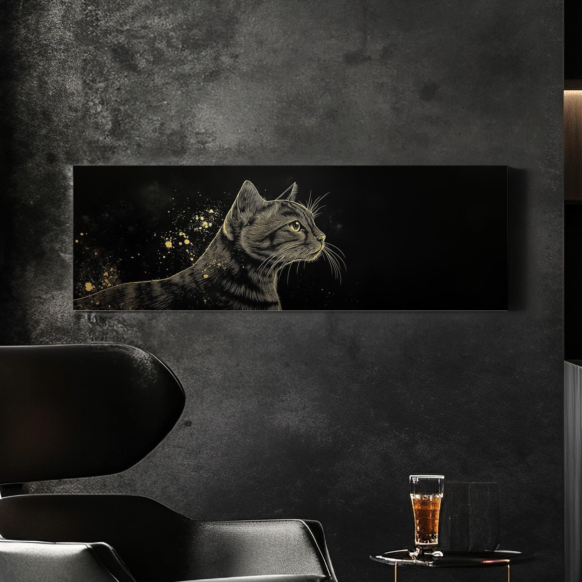 Golden Bengal Cat Panoramic Wall Art Pet, Panorama Adorable Canvas Print, Minimal Decor Canvas Art