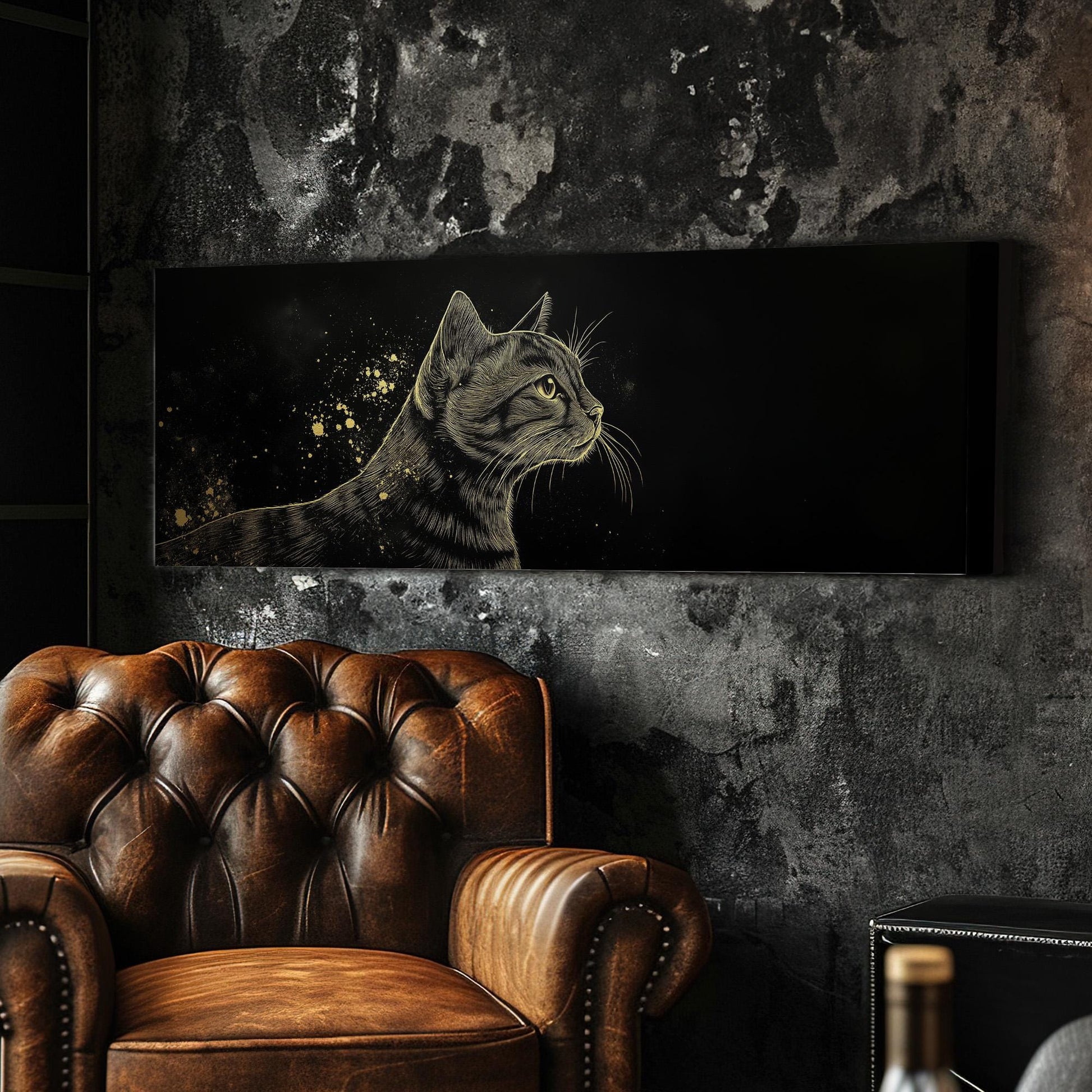 Golden Bengal Cat Panoramic Wall Art Pet, Panorama Adorable Canvas Print, Minimal Decor Canvas Art