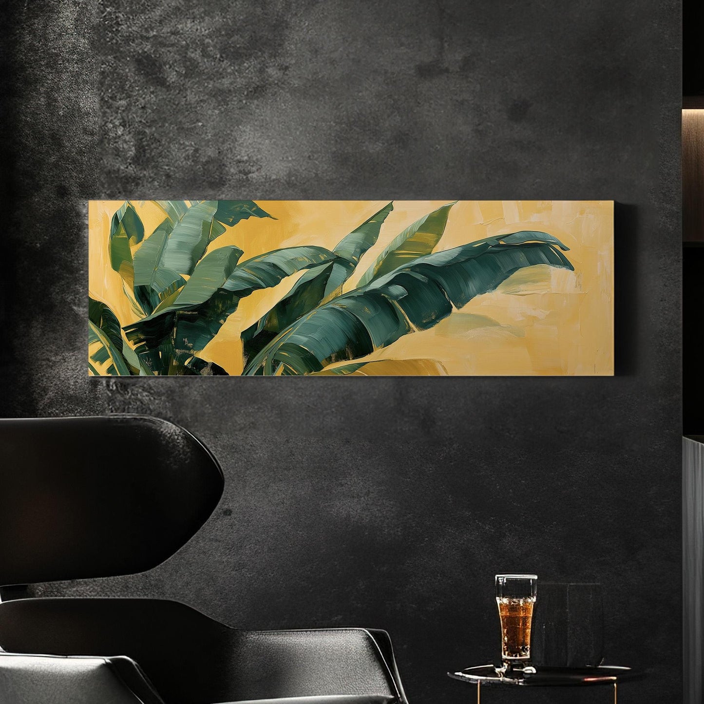 Abstract Palm Tree Panoramic Wall Art Tropical, Panorama Rainforest Canvas Print, Botanical Decor Canvas Art