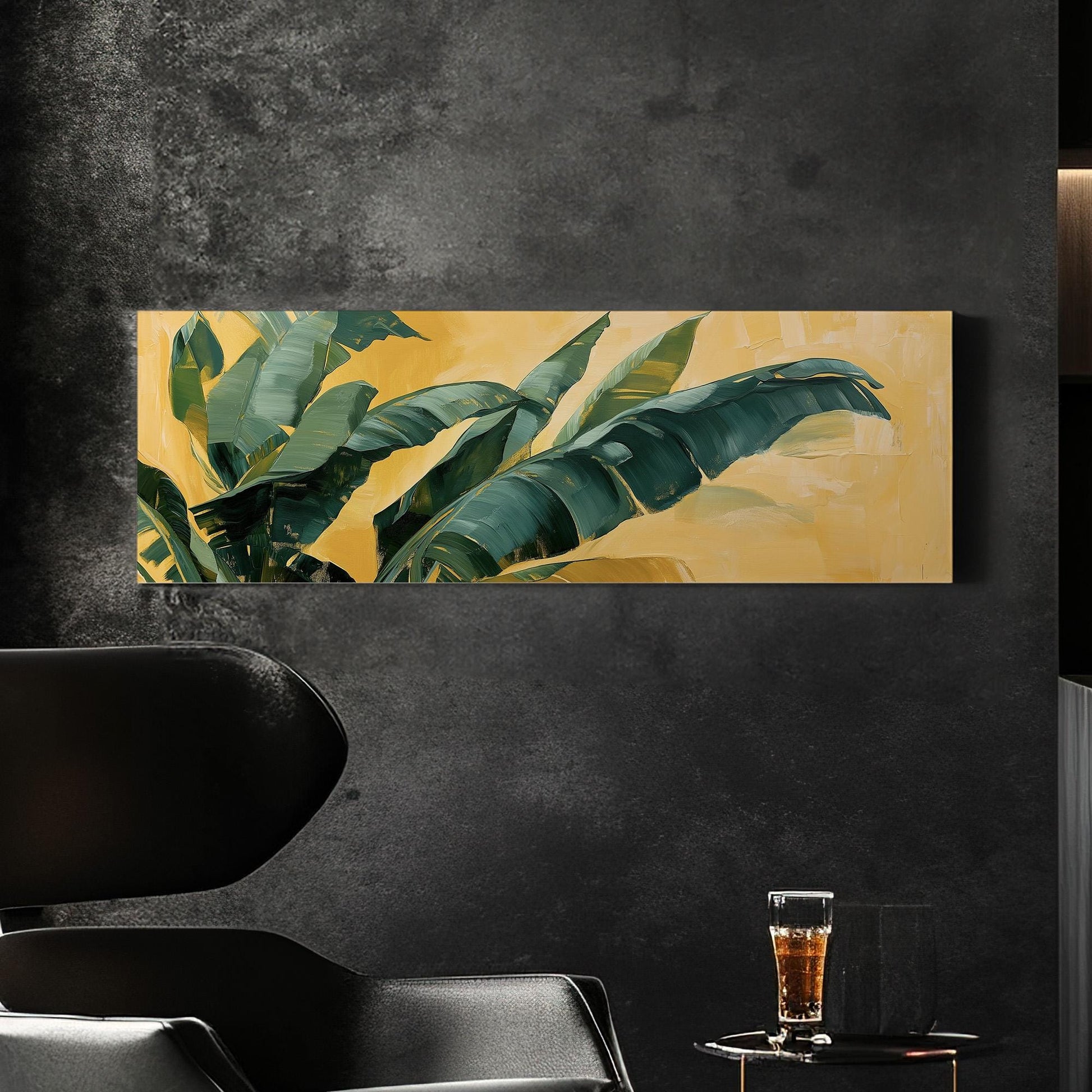 Abstract Palm Tree Panoramic Wall Art Tropical, Panorama Rainforest Canvas Print, Botanical Decor Canvas Art