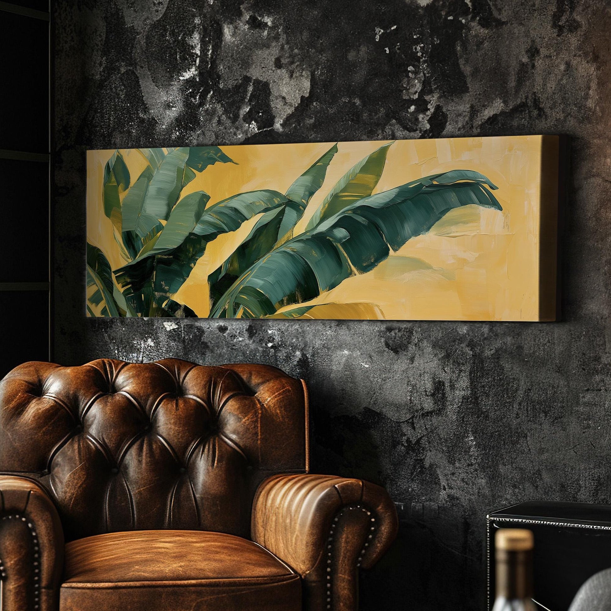 Abstract Palm Tree Panoramic Wall Art Tropical, Panorama Rainforest Canvas Print, Botanical Decor Canvas Art