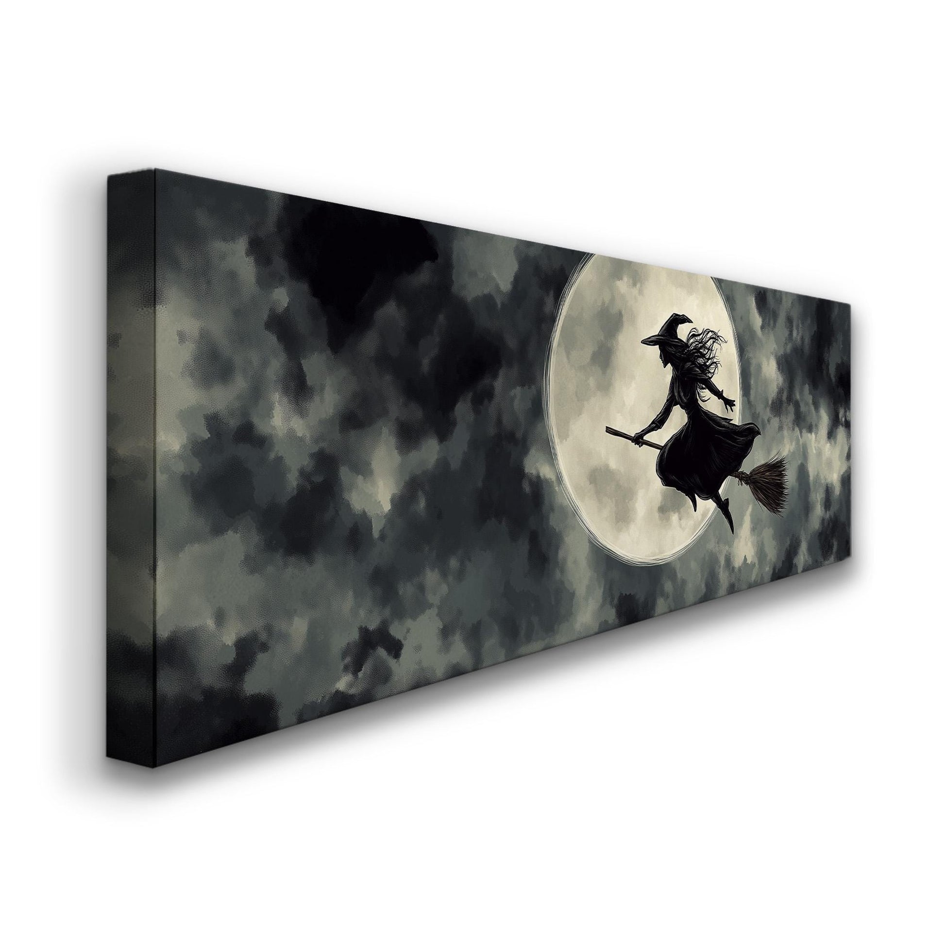 Halloween Witch Panoramic Wall Art Spooky, Panorama Dark Academia Canvas Print, Whimsical Decor Canvas Art