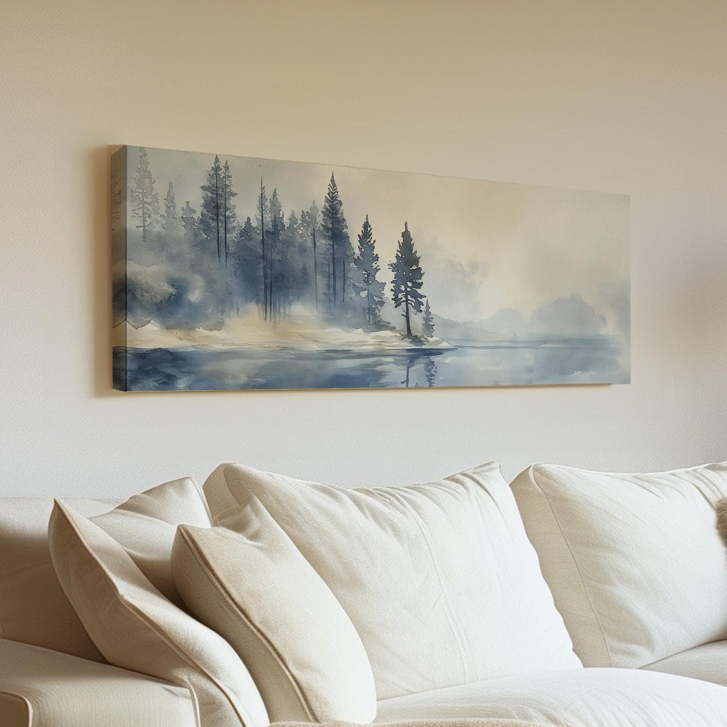 Lake Tahoe Spring Panoramic Wall Art Lake Scene, Panorama Quiet Pond Canvas Print, Tranquil Decor Canvas Art