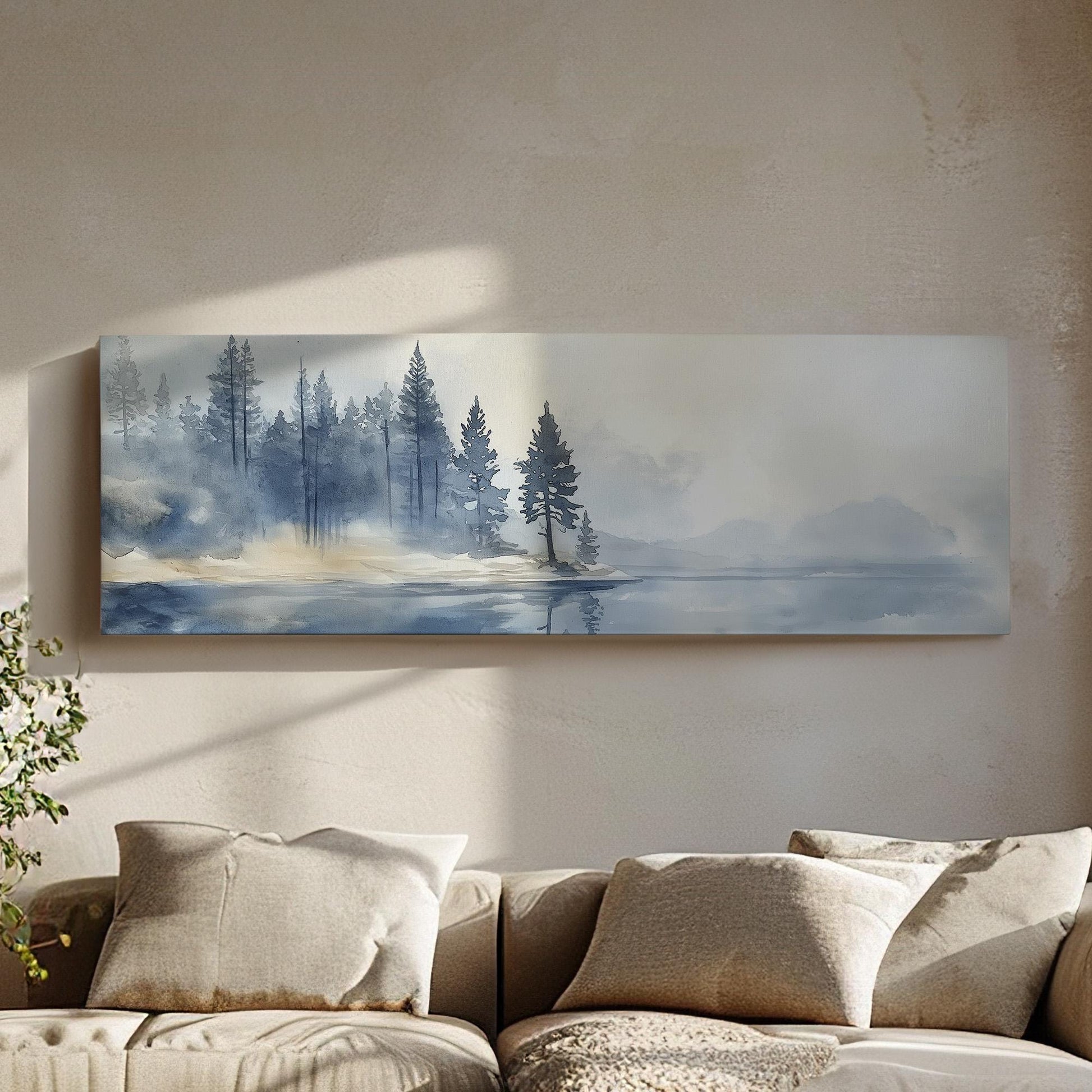 Lake Tahoe Spring Panoramic Wall Art Lake Scene, Panorama Quiet Pond Canvas Print, Tranquil Decor Canvas Art
