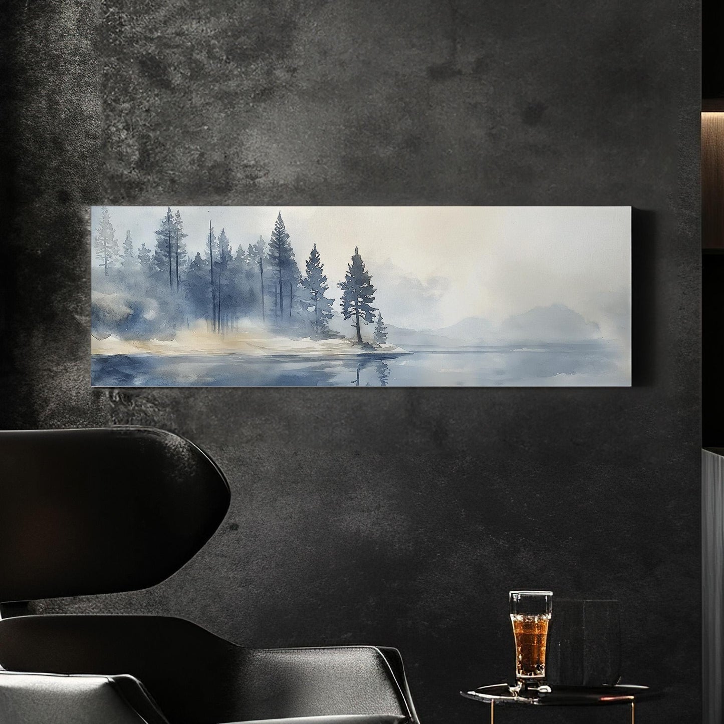 Lake Tahoe Spring Panoramic Wall Art Lake Scene, Panorama Quiet Pond Canvas Print, Tranquil Decor Canvas Art