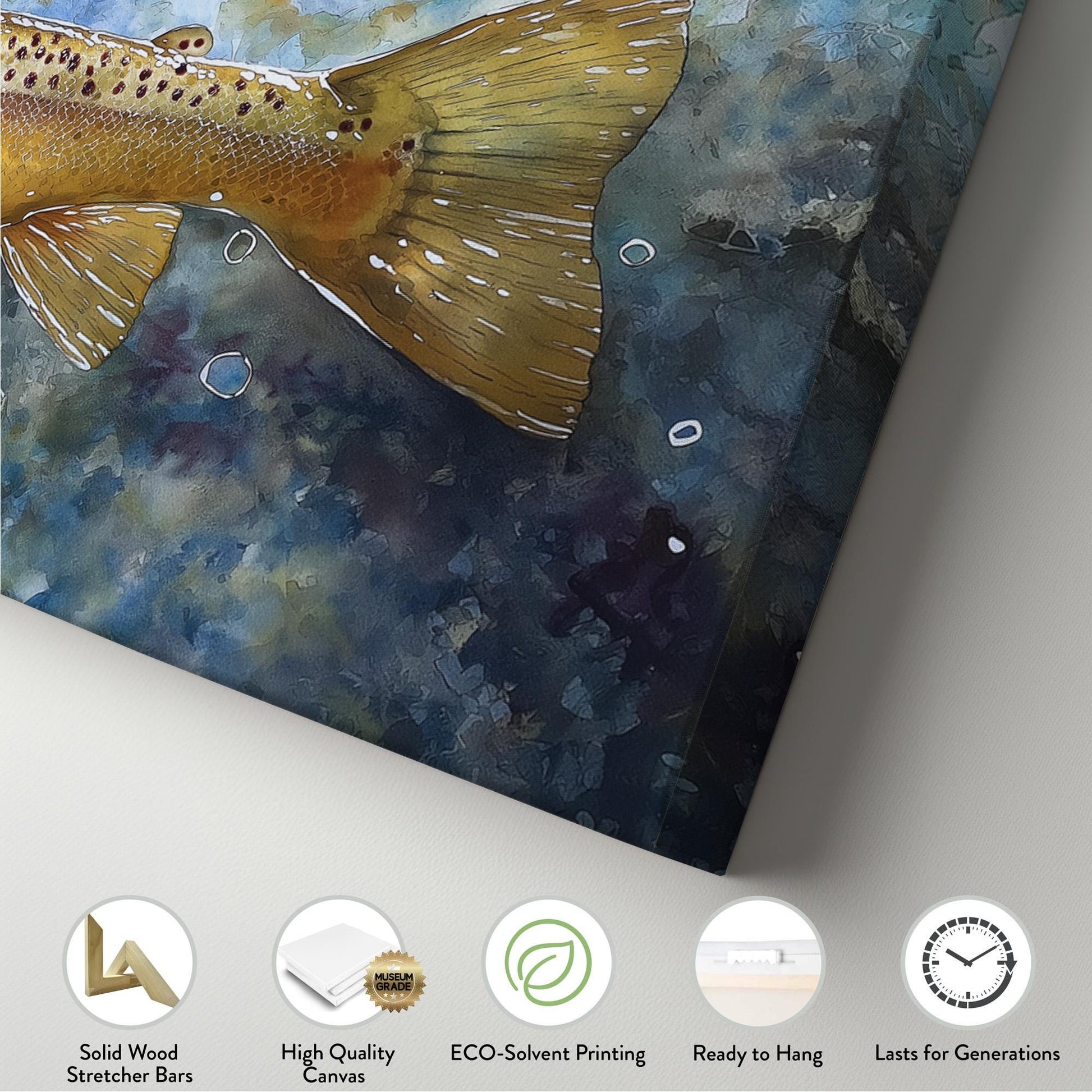 Large Rainbow Trout Panoramic Wall Art Fishing, Panorama Fisherman Canvas Print, Lakehouse Decor Canvas Art