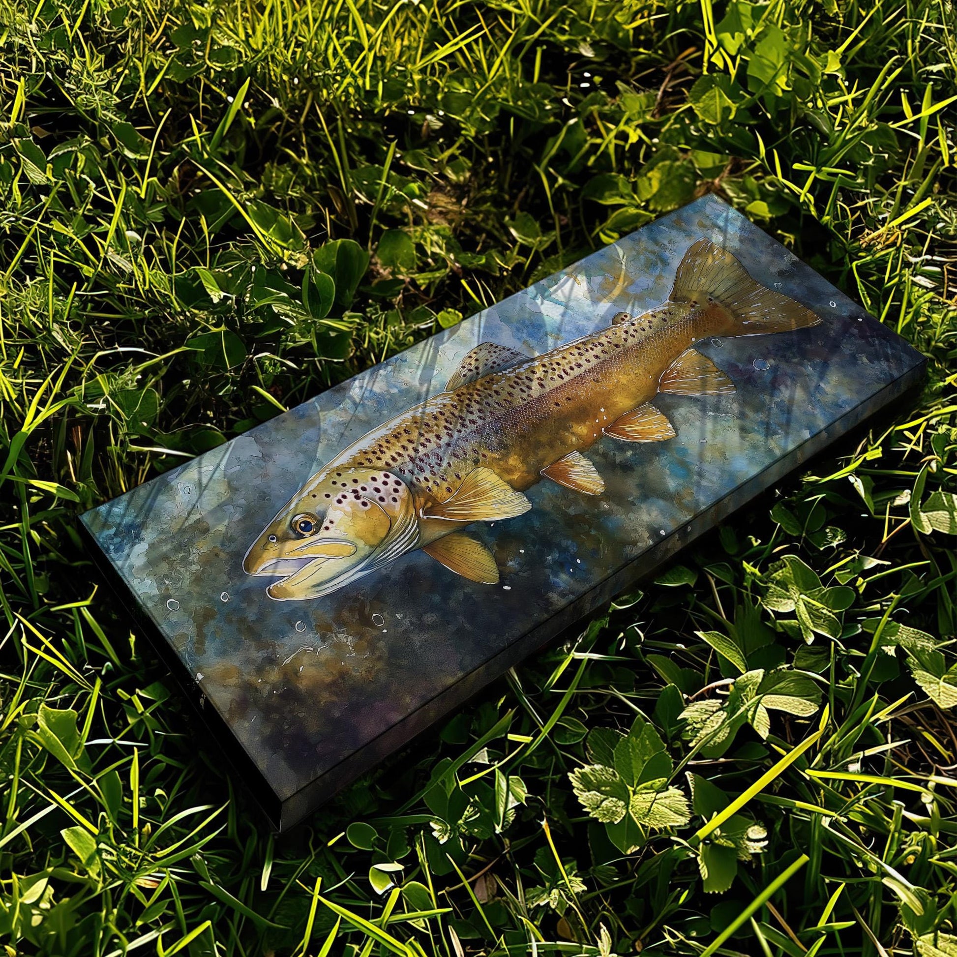 Large Rainbow Trout Panoramic Wall Art Fishing, Panorama Fisherman Canvas Print, Lakehouse Decor Canvas Art