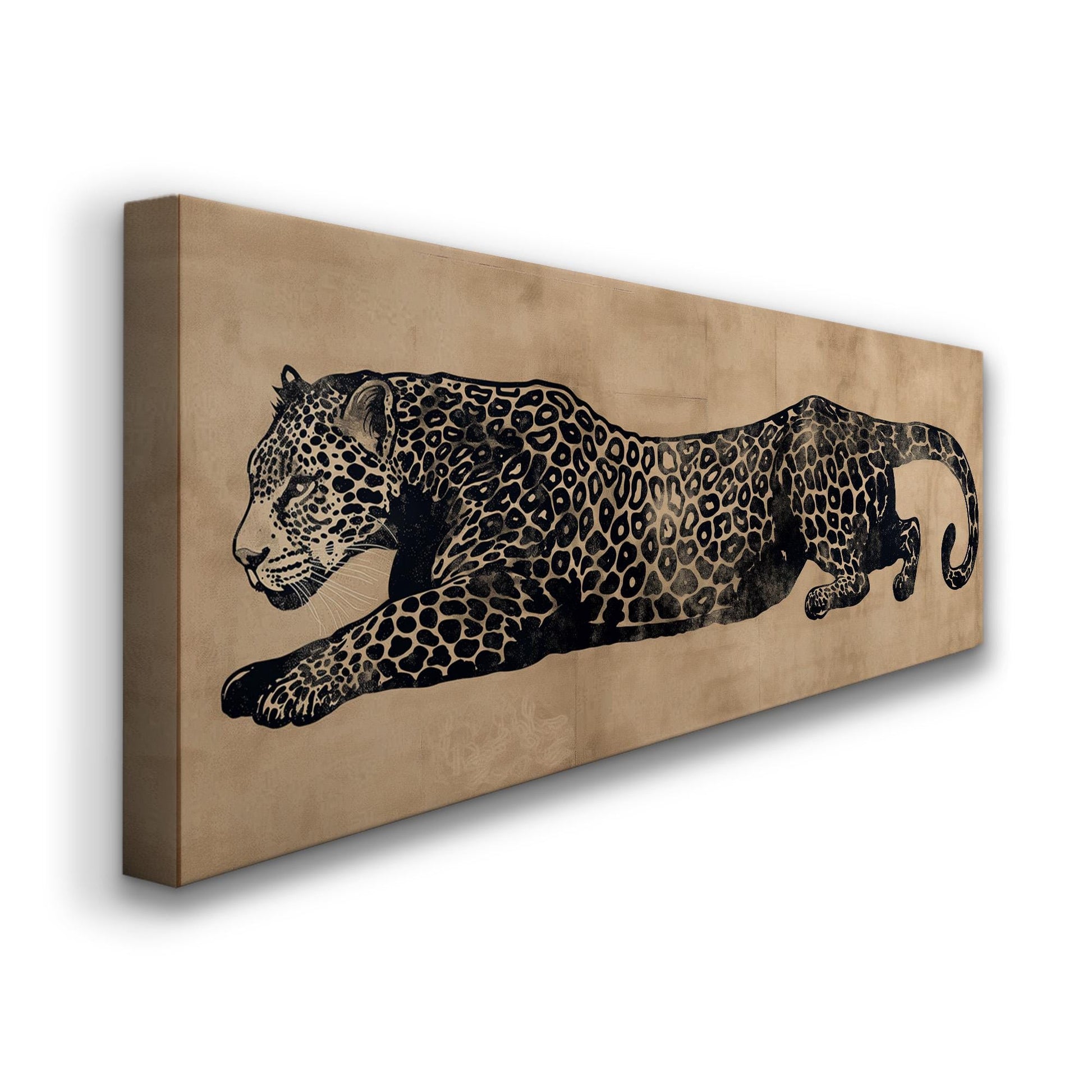 Leopard Minimal Panoramic Wall Art Aesthetic, Panorama Cheetah Canvas Print, Wildlife Decor Canvas Art