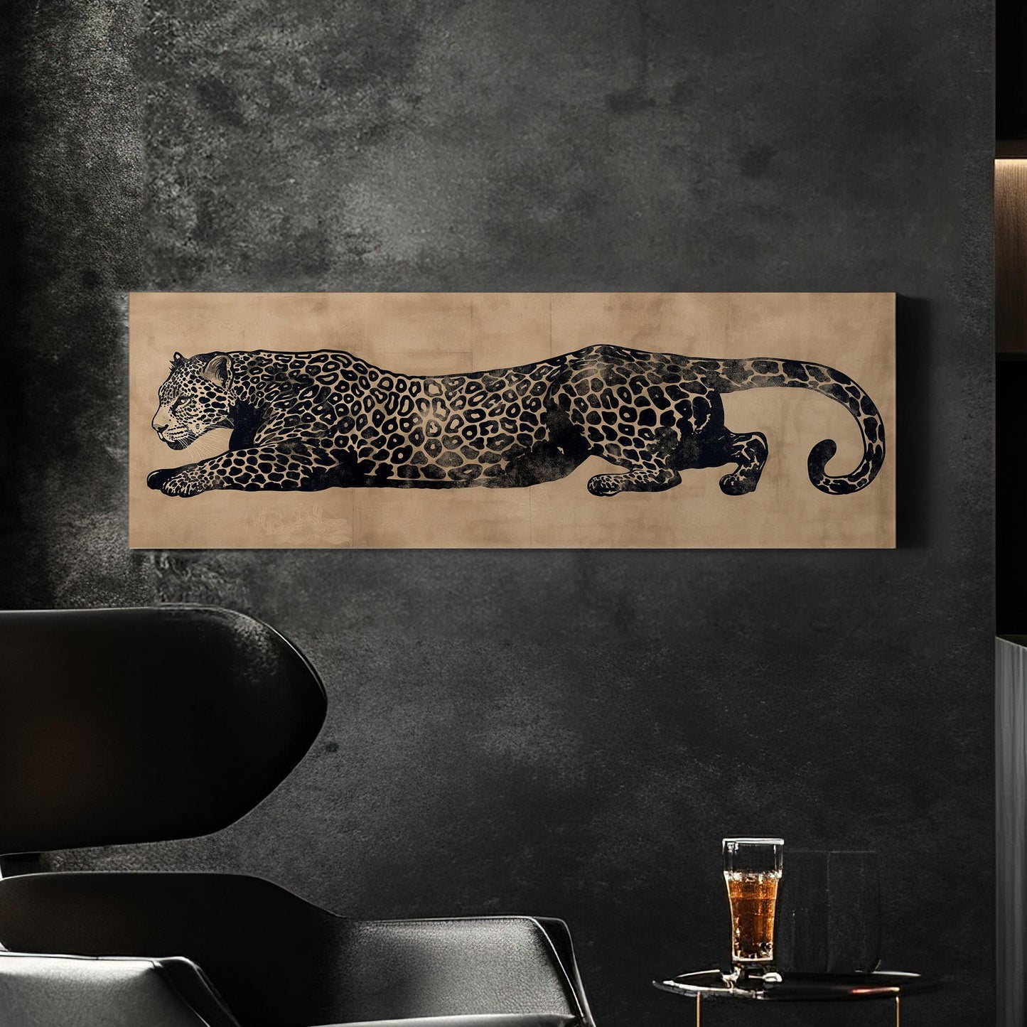 Leopard Minimal Panoramic Wall Art Aesthetic, Panorama Cheetah Canvas Print, Wildlife Decor Canvas Art