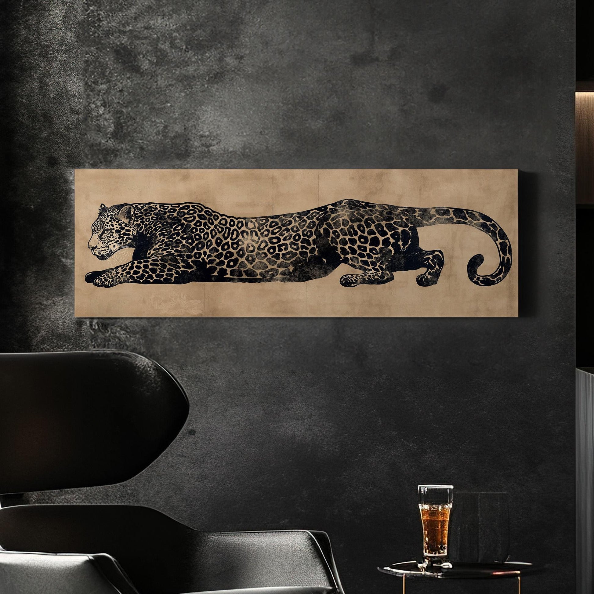 Leopard Minimal Panoramic Wall Art Aesthetic, Panorama Cheetah Canvas Print, Wildlife Decor Canvas Art