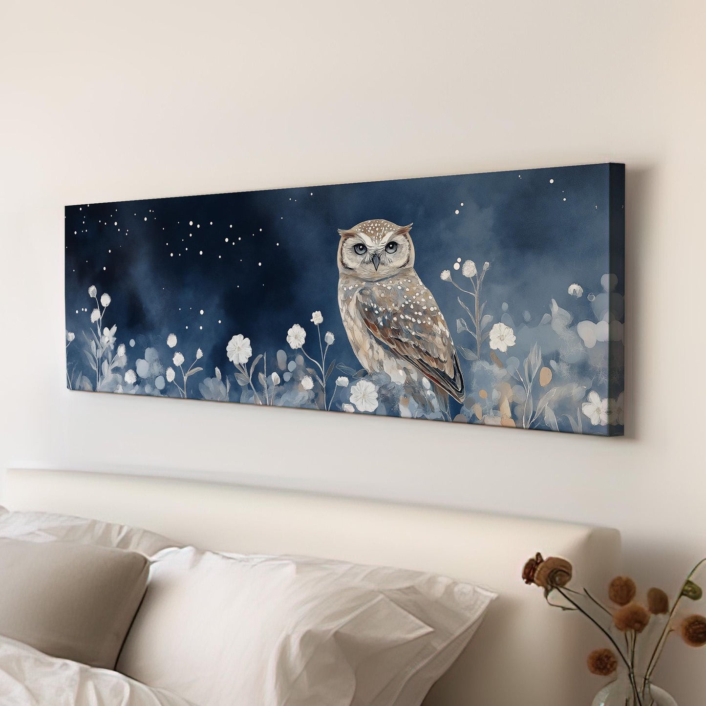 Winter Owl Canvas Print: Starry Night Forest Panorama