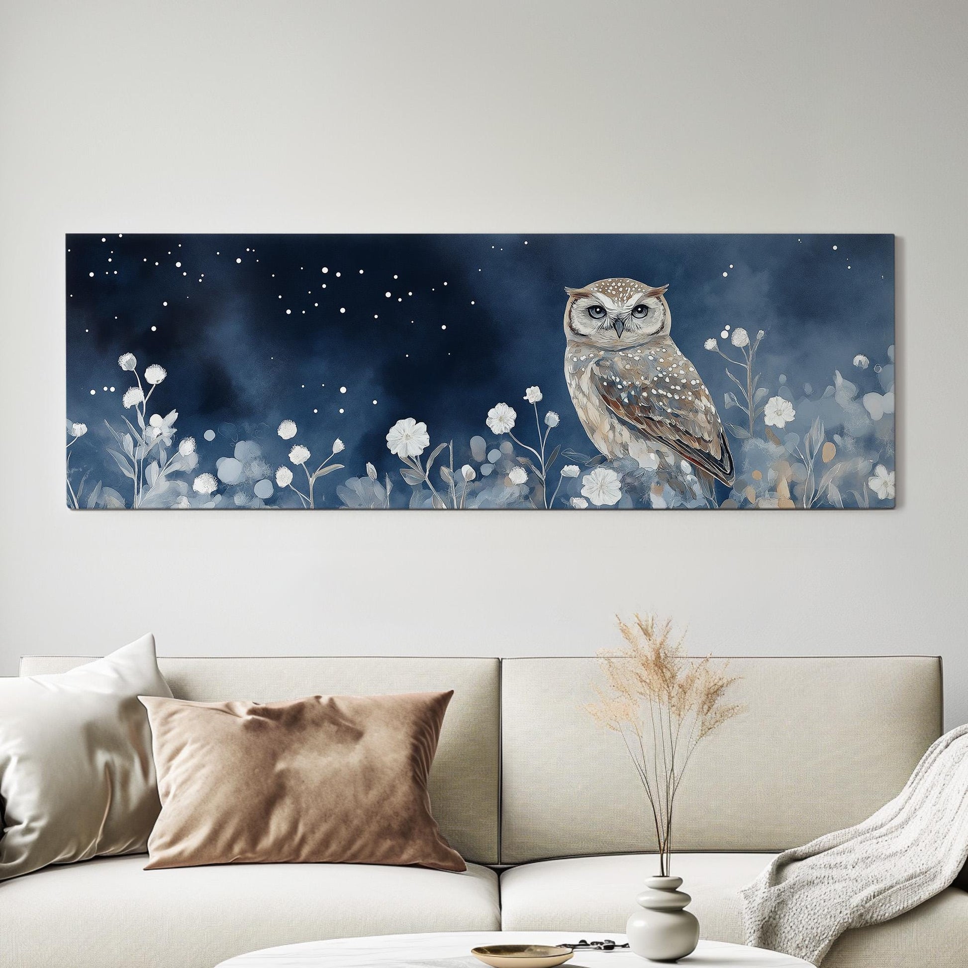 Winter Owl Canvas Print: Starry Night Forest Panorama