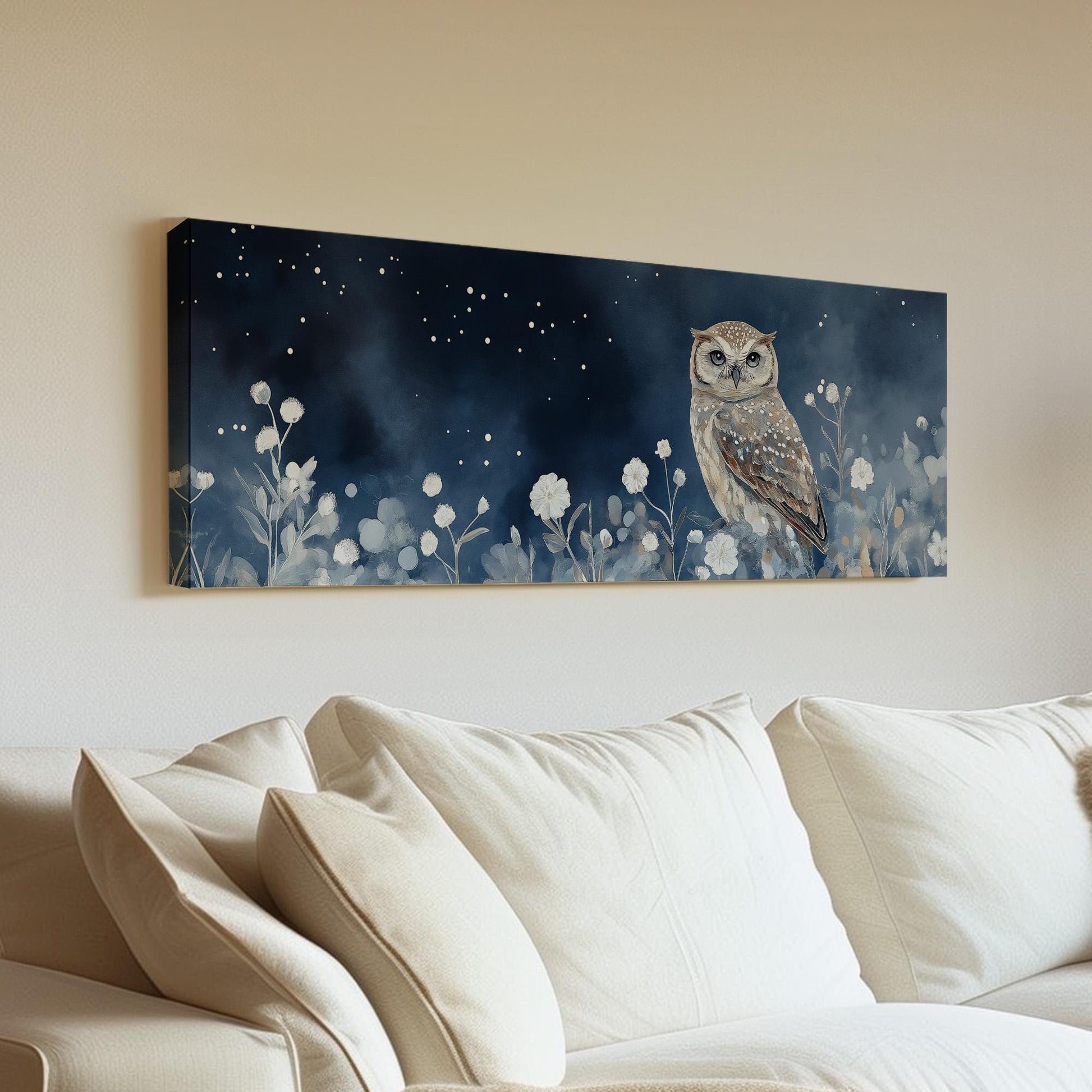 Winter Owl Canvas Print: Starry Night Forest Panorama