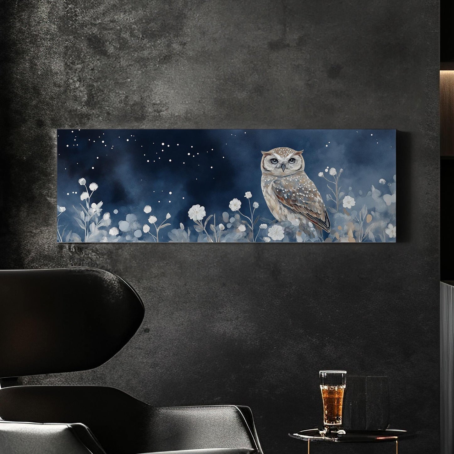 Winter Owl Canvas Print: Starry Night Forest Panorama