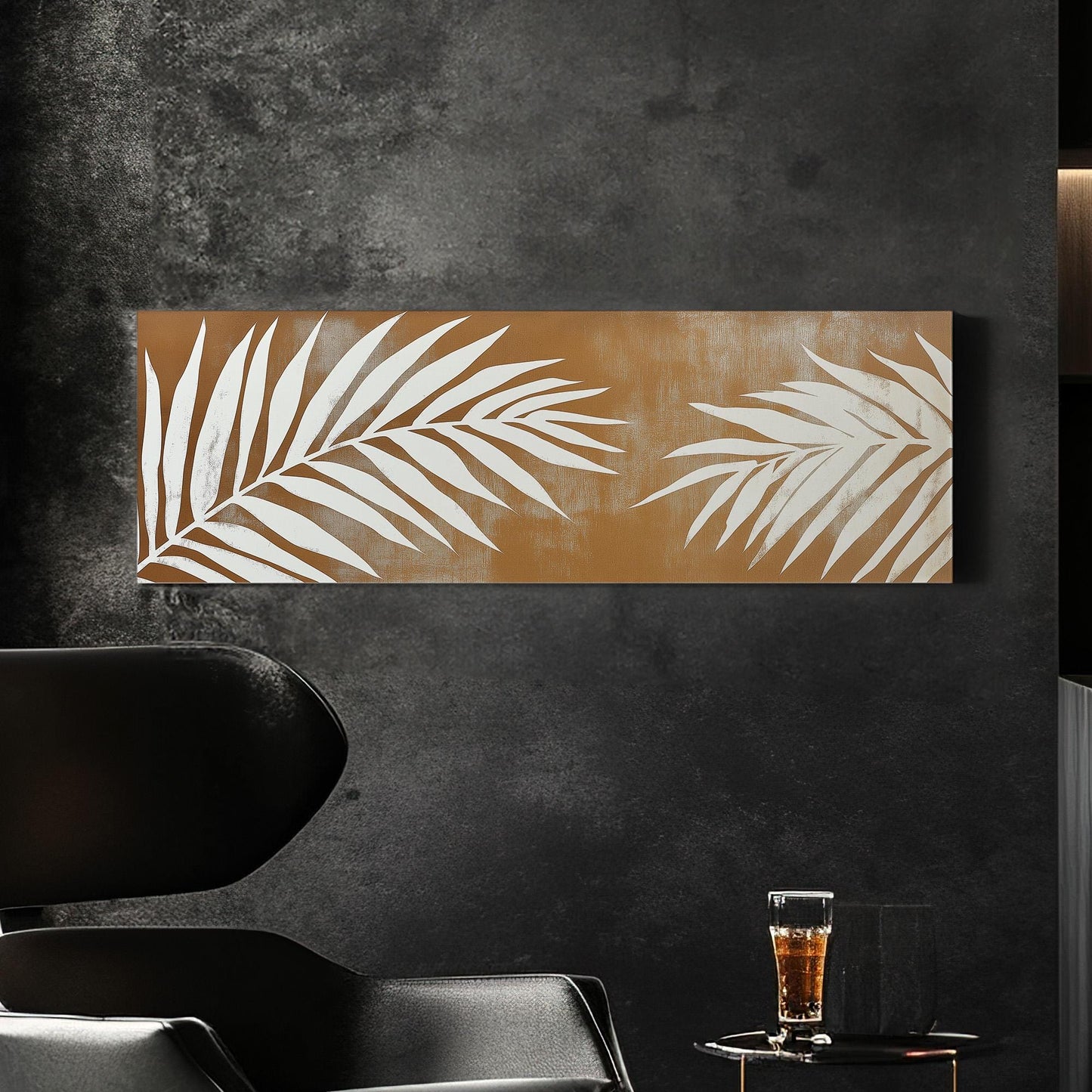 Palm Tree Brown Background Panoramic Wall Art Tropical, Panorama Rainforest Canvas Print, Botanical Decor Canvas Art