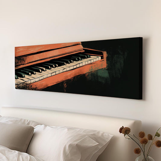 Piano illustration Panoramic Wall Art Musician, Panorama Pianist Canvas Print, Classical Decor Canvas Art
