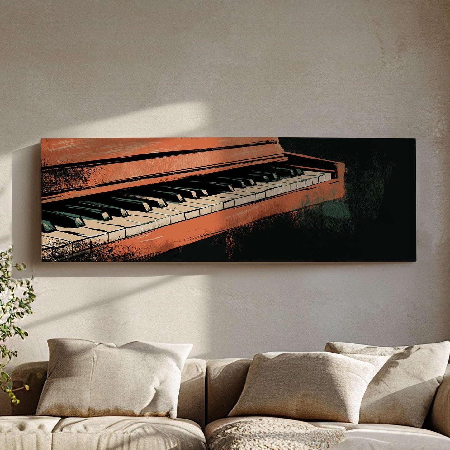 Piano illustration Panoramic Wall Art Musician, Panorama Pianist Canvas Print, Classical Decor Canvas Art