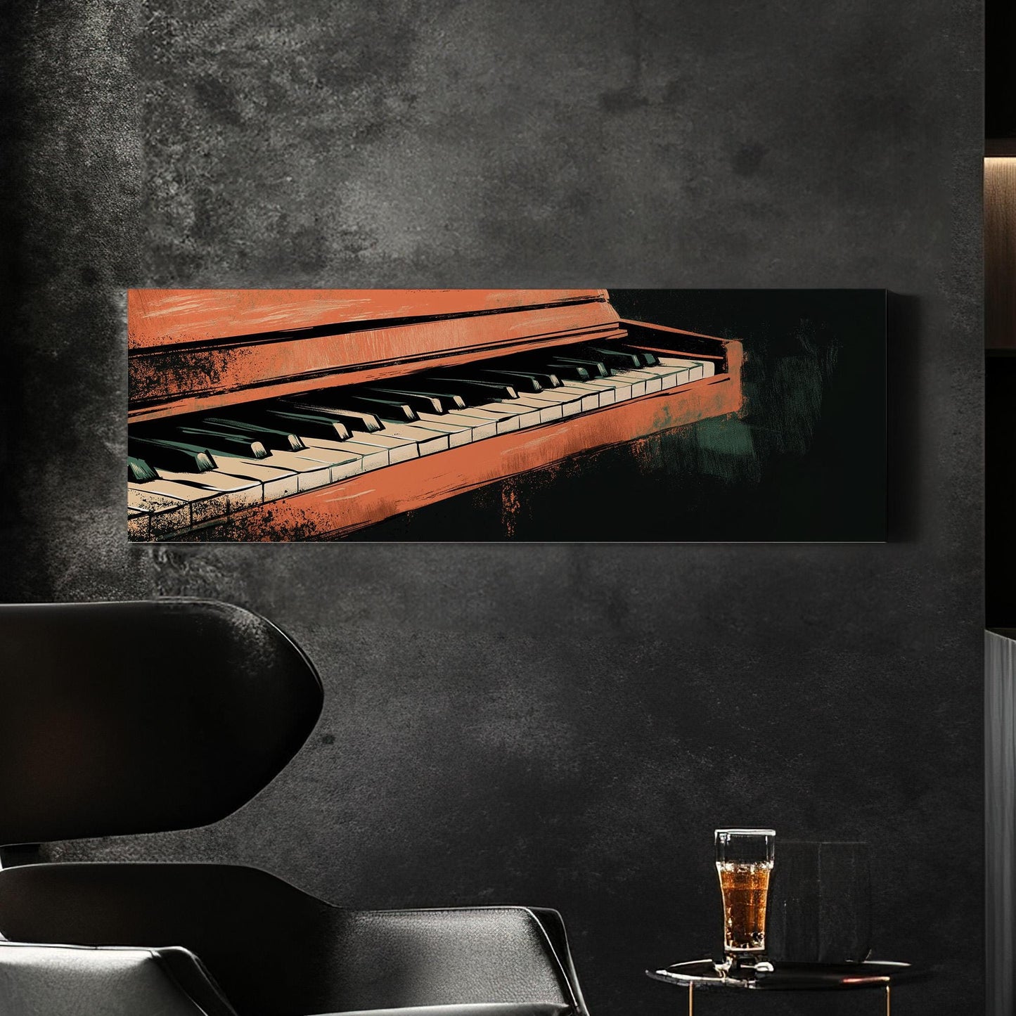 Piano illustration Panoramic Wall Art Musician, Panorama Pianist Canvas Print, Classical Decor Canvas Art