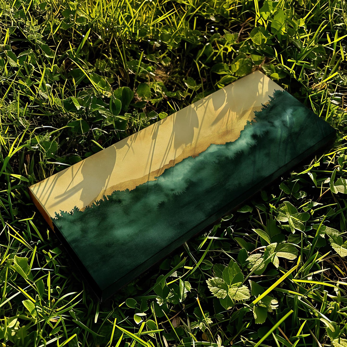 Abstract Golden Sky Panoramic Wall Art Emerald Green, Panorama Beautiful Landscape Canvas Print, Rustic Country Decor Canvas Art