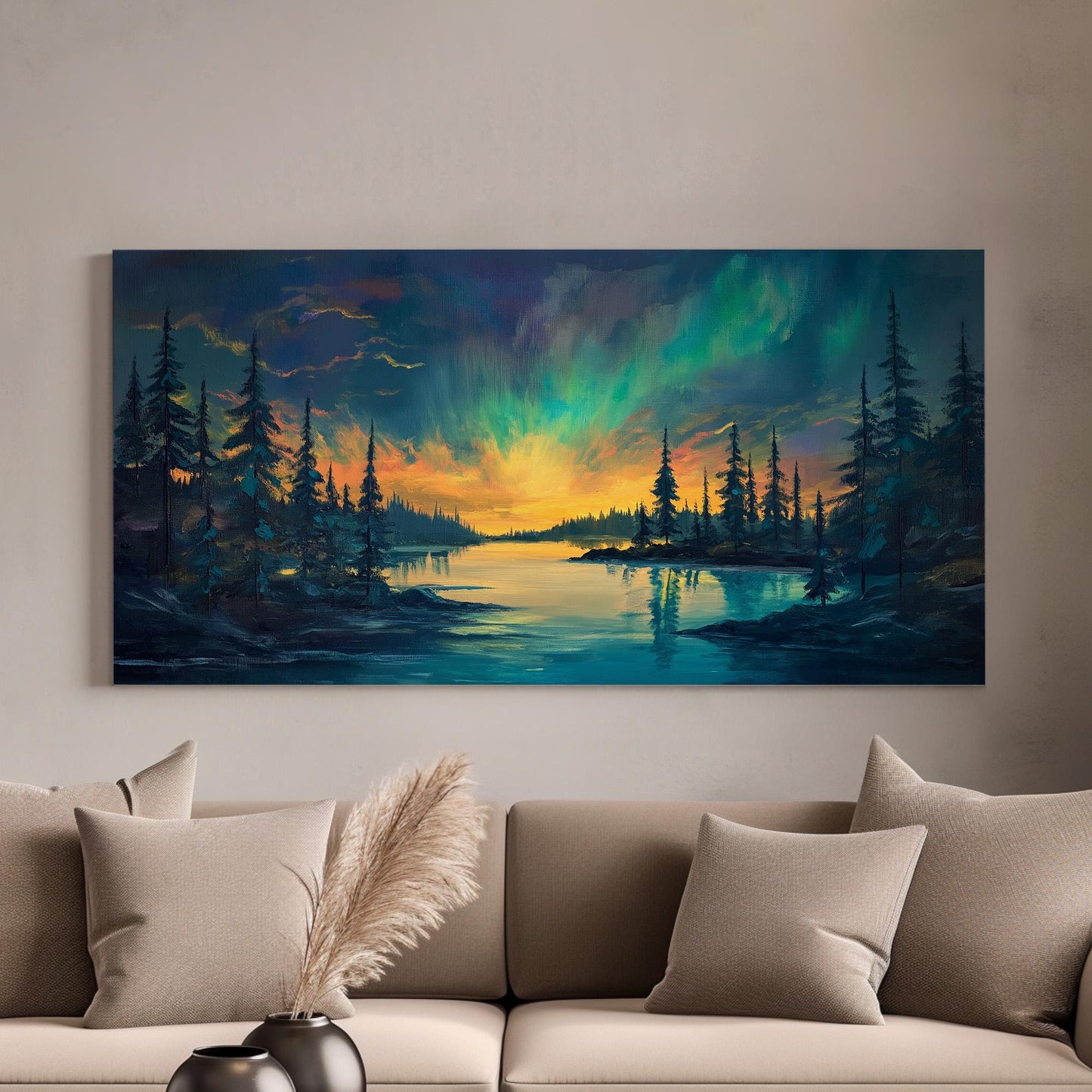 Northern Lights Magic Canvas Wall Art For Living Room, Landscape Starry Sky Canvas Print, Aurora Borealis Large Canvas Art
