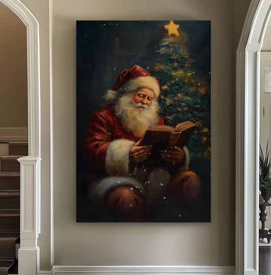 Vintage Santa Vertical Wall Art Christmas, Decor Winter Canvas Print, Farmhouse Big Canvas Art