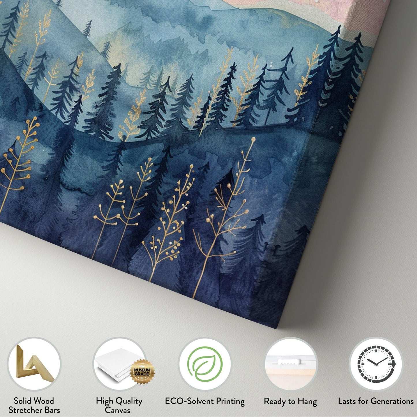 Pink Sky Above Pine Trees Vertical Wall Art Enchanted Forest, Decor Fantasy Forest Canvas Print, Farmhouse Cabin Big Canvas Art