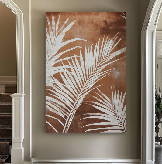 Palm Tree Vintage Brown Background Vertical Wall Art Tropical, Decor Rainforest Canvas Print, Botanical Big Canvas Art