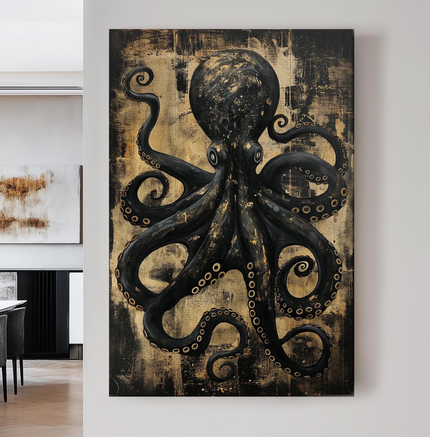 Mystic Octopus Vertical Wall Art Sea Creature, Decor Nautical Canvas Print, Beach House Big Canvas Art