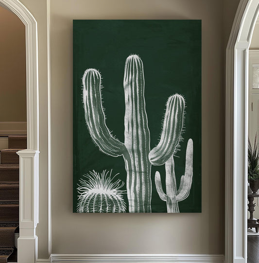 Green Cactus Vertical Wall Art Succulent, Decor Southwestern Canvas Print, Cacti Big Canvas Art