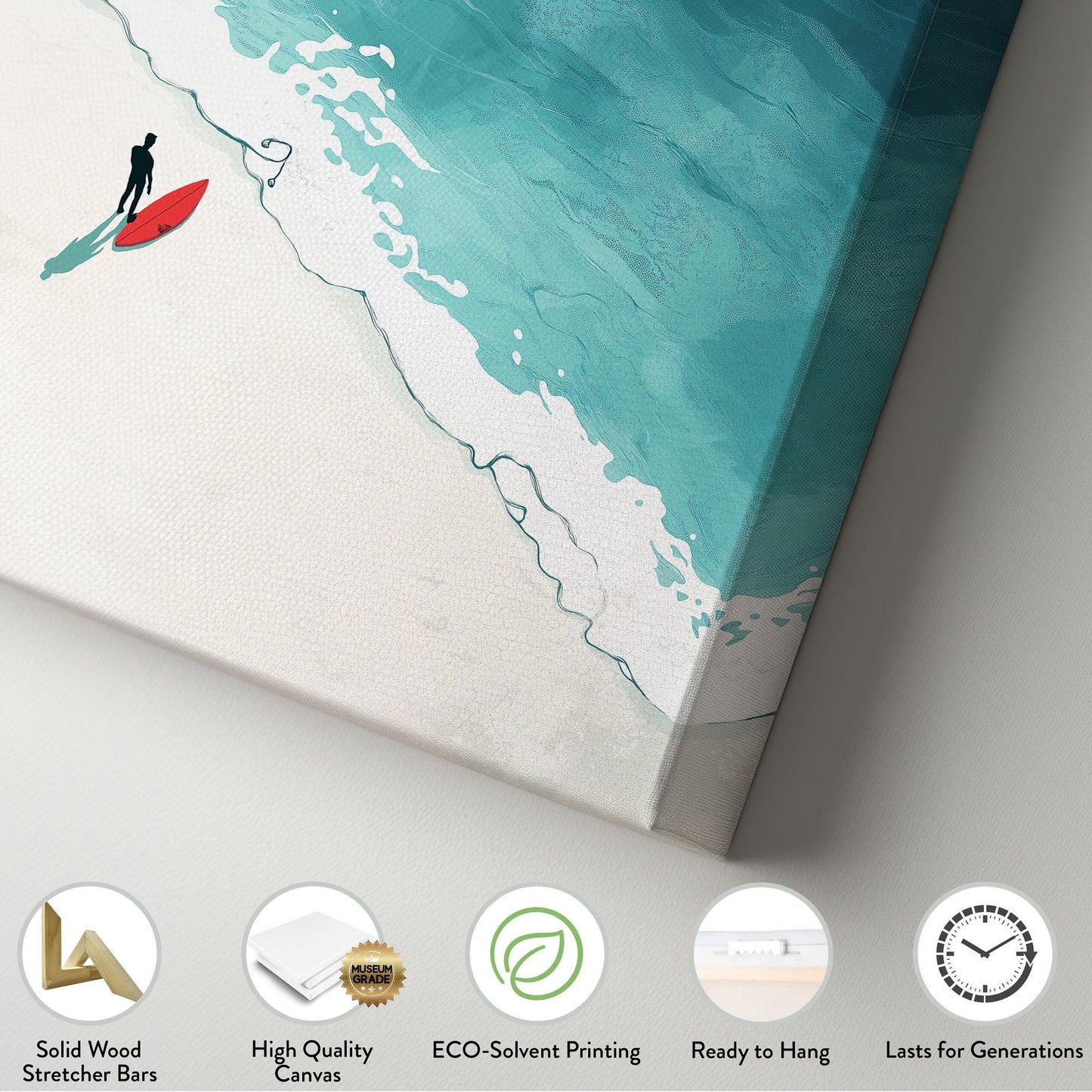 Surfing Alone Vertical Wall Art Surfboard, Decor Beach Vibe Canvas Print, Coastal Big Canvas Art