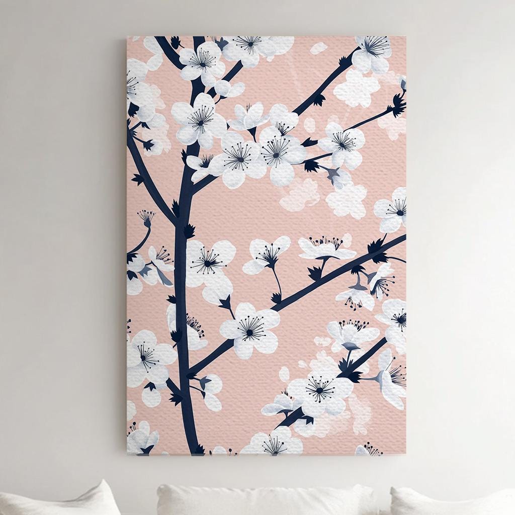 Cherry Blossom Canvas Print: Vintage Japanese Sakura Tree Wall Art
