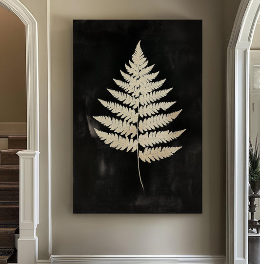 Beige Fern Leaf Vertical Wall Art Cottage Fall, Decor Cozy Autumn Canvas Print, Rustic Fall Big Canvas Art