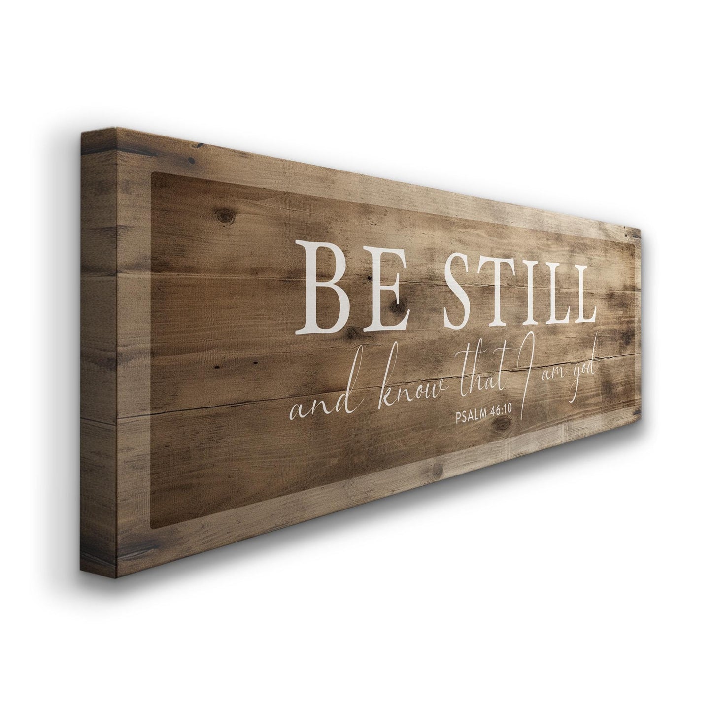 Be Still And Know That I Am God Above Bed Wall Art Psalm 46 10, Panoramic Wood Texture Canvas Print, Religious Decor Canvas Art