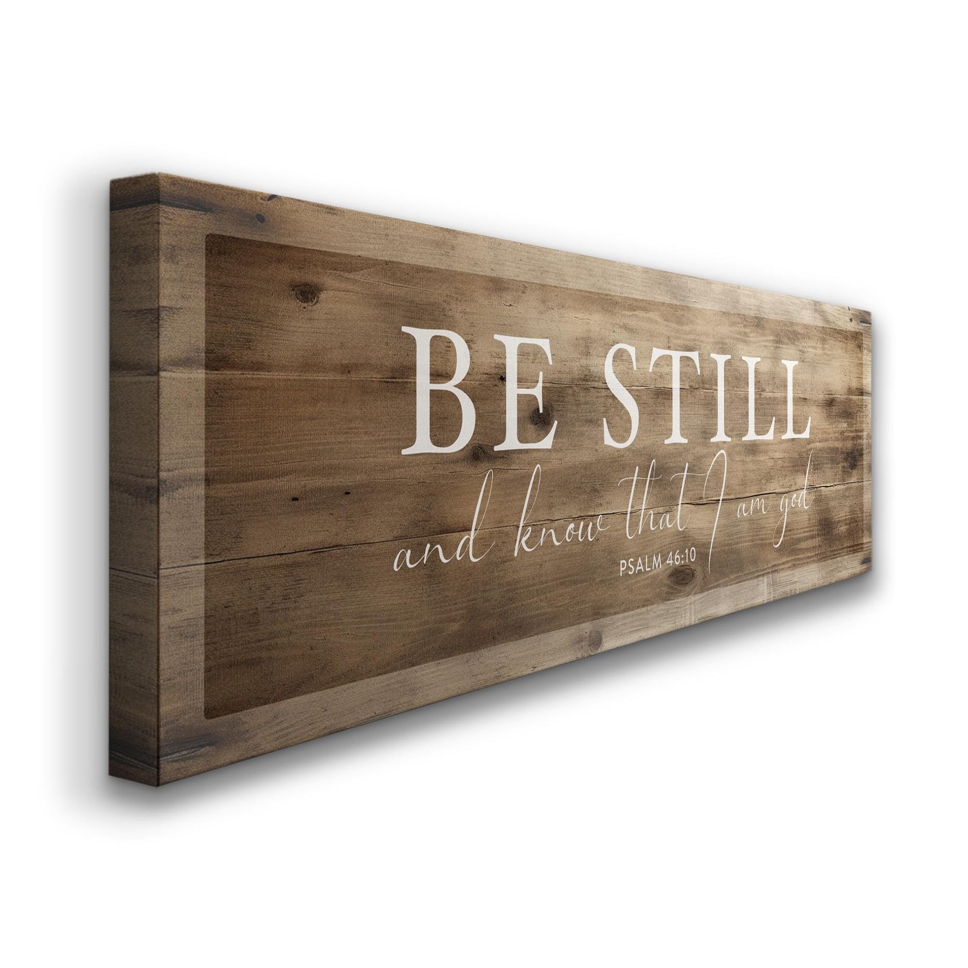 Be Still And Know That I Am God Above Bed Wall Art Psalm 46 10, Panoramic Wood Texture Canvas Print, Religious Decor Canvas Art