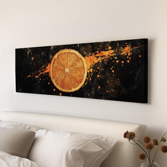 Juicy Orange Slice Panoramic Fresh Citrus, Minimal Kitchen Wall Canvas Print, Farmhouse Printed Canvas Art