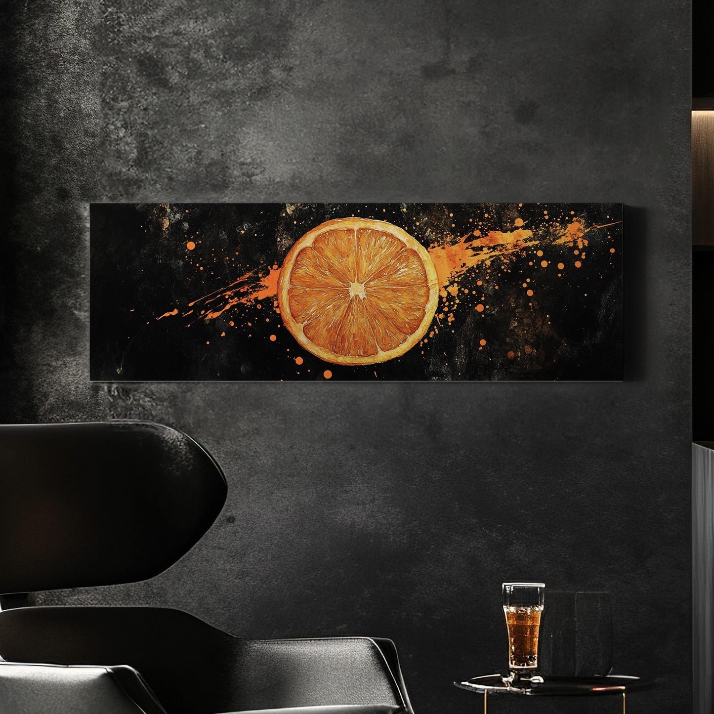 Juicy Orange Slice Panoramic Fresh Citrus, Minimal Kitchen Wall Canvas Print, Farmhouse Printed Canvas Art
