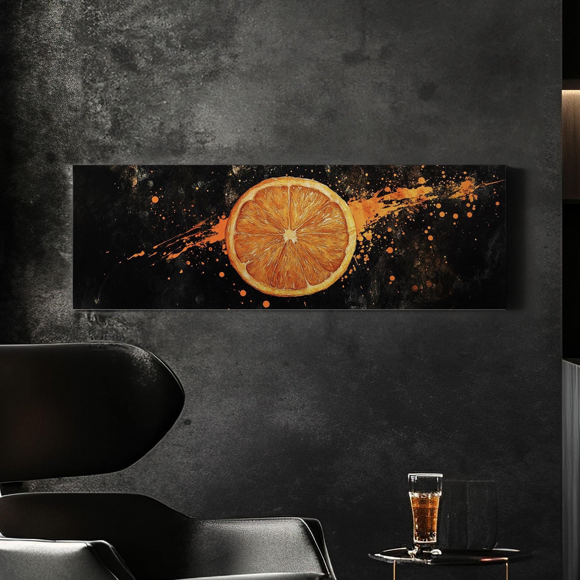Juicy Orange Slice Panoramic Fresh Citrus, Minimal Kitchen Wall Canvas Print, Farmhouse Printed Canvas Art