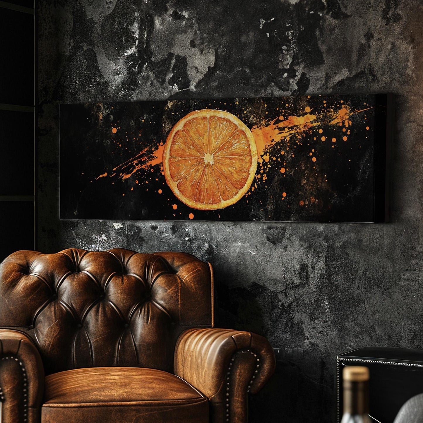 Juicy Orange Slice Panoramic Fresh Citrus, Minimal Kitchen Wall Canvas Print, Farmhouse Printed Canvas Art
